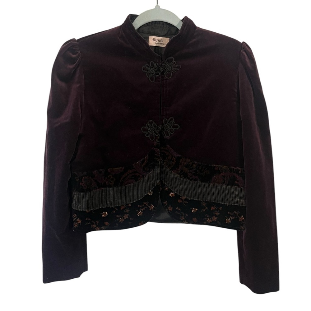 kinfolk wearable art dark purple black patchwork statement button velvet  jacket
